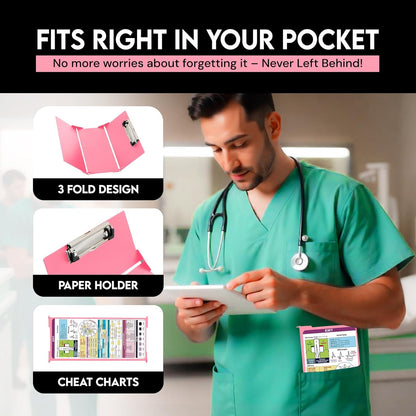 Nursing Clipboard Foldable with Medical Edition Cheat Sheets, 3 Layers Aluminum Foldable Clipboard for Nursing, Notepad for Students, Nursing School Essentials (Black)