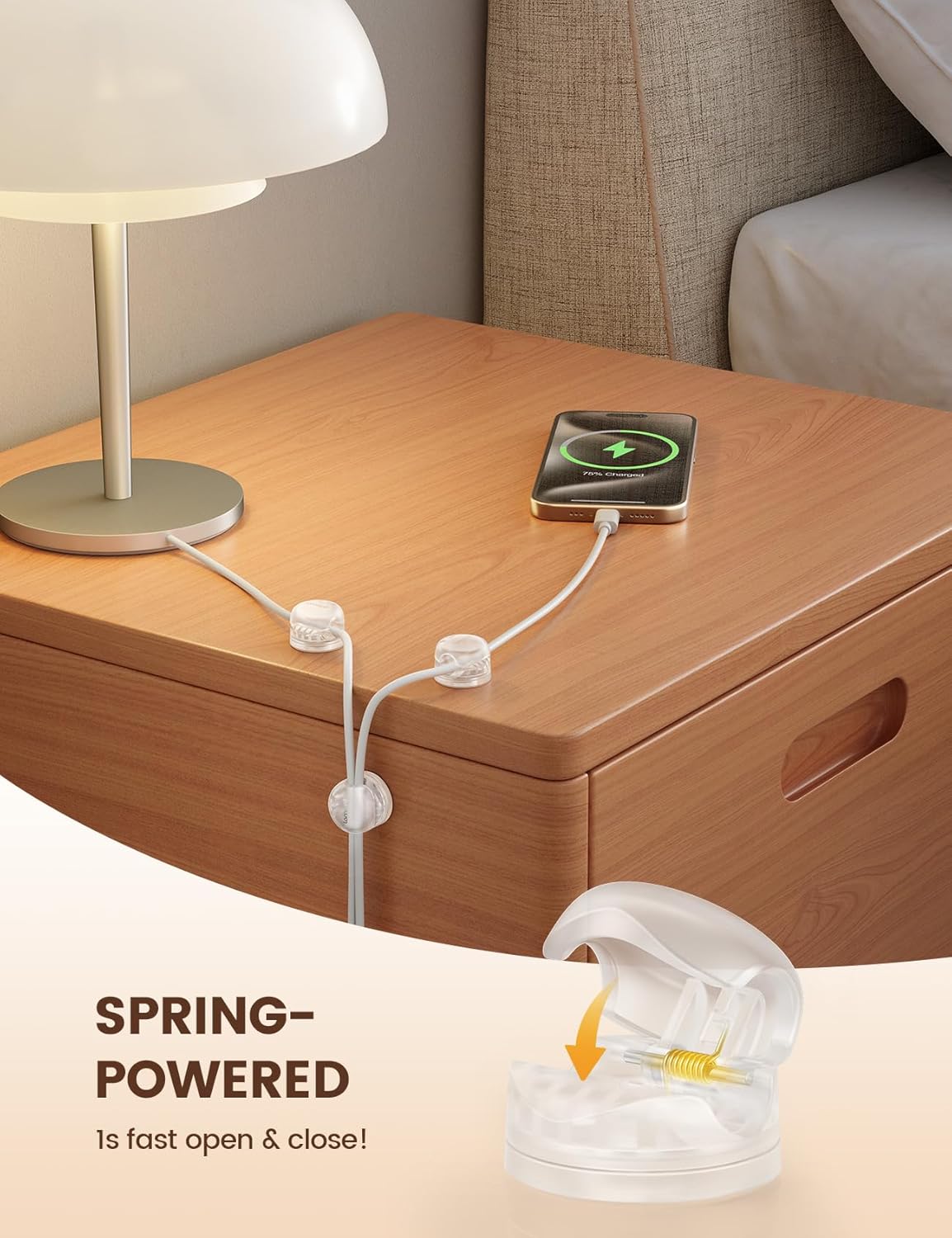 Lamicall 6Pack Rotatable Cord Organizer Cable Clips - [1s Lock] Spring Cord Holder, Desk Phone Charger Cable Management, Wire Keeper for Nightstand, Office Accessories & Christmas Home Organizers
