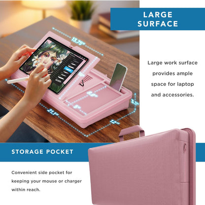 LAPGEAR Ergonomic Pro 2.0 Lap Desk with 9 Adjustable Heights, Built-in Mouse Pad & Phone Slot – Full Microbead Cushion, Storage Pocket – Fits Laptops up to 15.6" – Dusty Rose – Style No. 49504