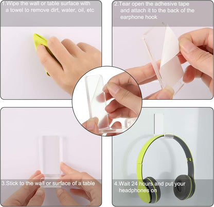 Weewooday 4 Pieces Headphone Hanger Holder Desk Adhesive Headphone Hook Wall Mount Headset Stand Acrylic Holder with Glues for General Purpose Game Earphone(White)