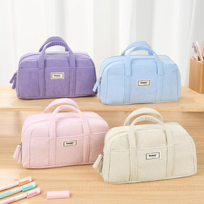 Sooez Large Pencil Case Pouch, Extra Big Pencil Bag with 5 Compartments, Pen Bag Wide Opening, Soft Corduroy Pencil Pouch Organizer with Zipper, Cute Aesthetic School Supplies for Teen Girls-Purple