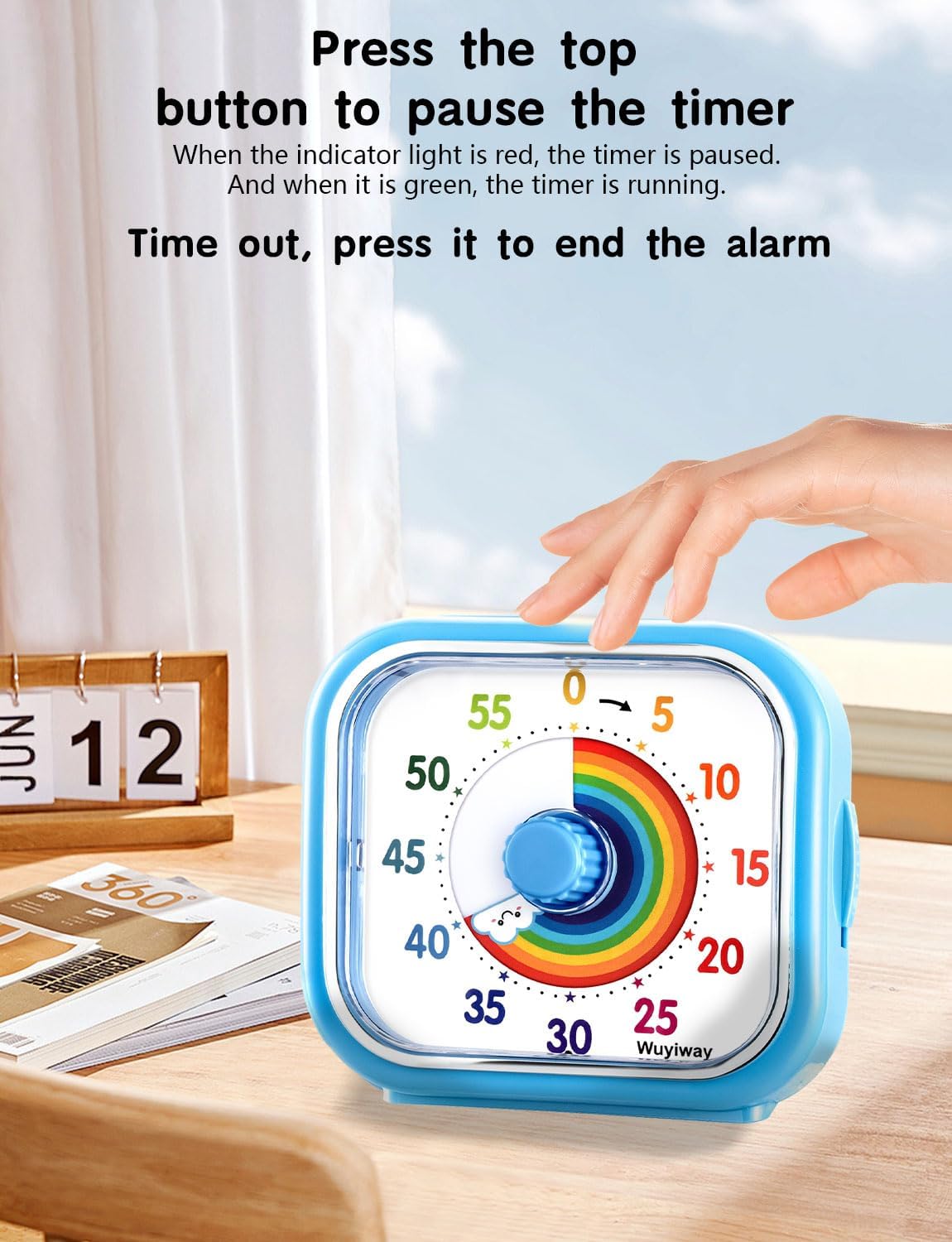 Visual Timer for Kids and Adults, Rainbow Disk 60 Minute Countdown Pomodoro Timer with Pause Function, Silent Time Management Tool, Analog Timer for Classroom, Home, Office (Blue Rainbow)