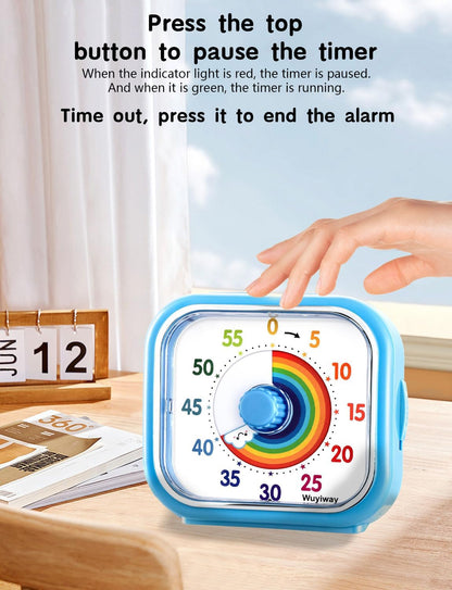 Visual Timer for Kids and Adults, Rainbow Disk 60 Minute Countdown Pomodoro Timer with Pause Function, Silent Time Management Tool, Analog Timer for Classroom, Home, Office (Blue Rainbow)