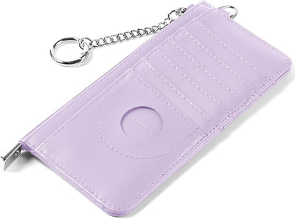 RFID Blocking Slim Credit Card Holder Wallet with Zipper Money Pocket & Keychain, Slim Airtag Wallet for Men Women