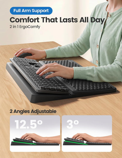 Vaydeer Wrist Rest with Keyboard Stand, Computer Wrist Support Pad, Ergonomic Keyboard Riser Holder Lifter Tray with Wrist Pad, Soft Memory Foam Desk Cushion, Palm Hand Typing for Office Home School