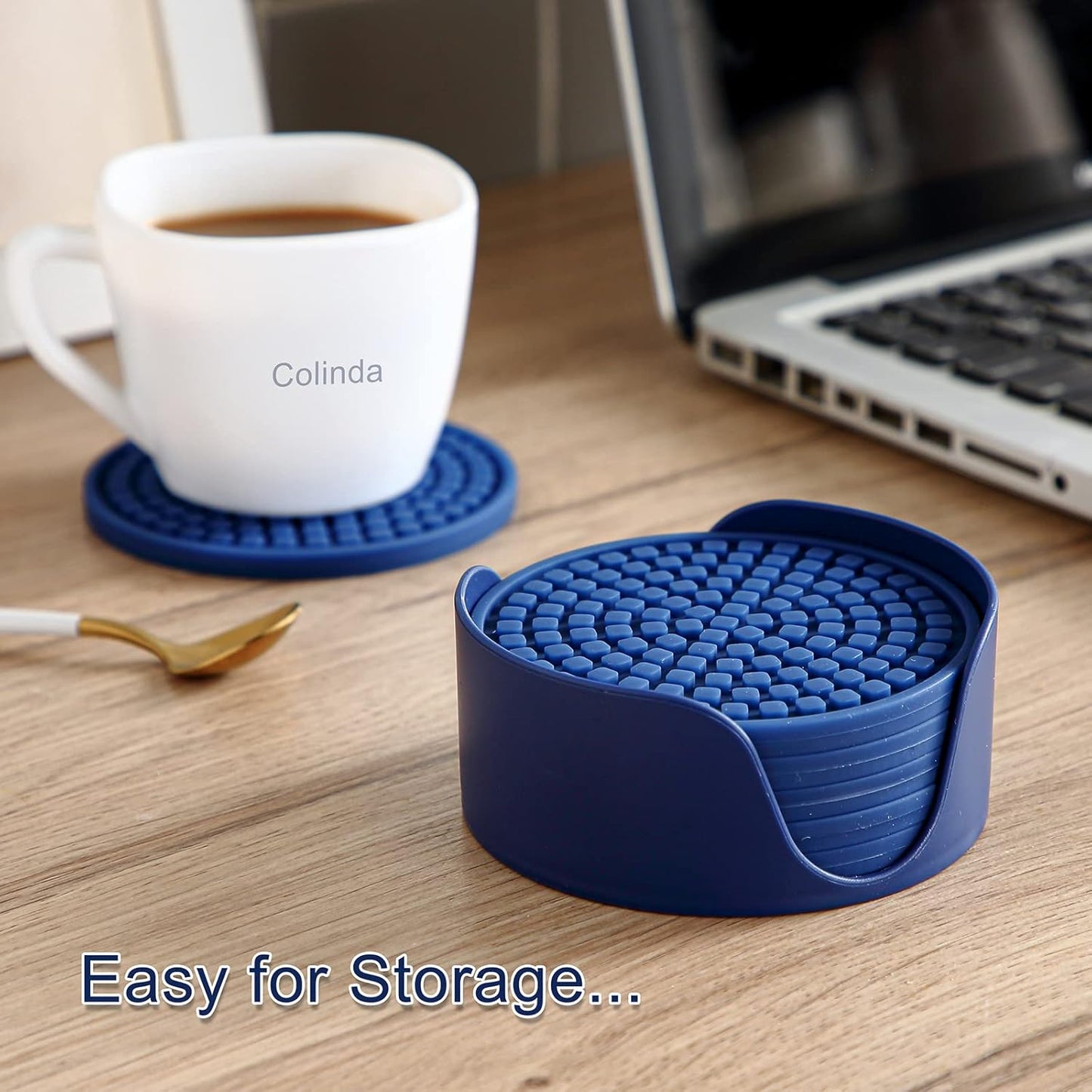 Colinda Silicone Drink Coasters with Holder, Set of 6, Outdoor Cup Mat for Hot or Cold Drinks, Thickened, Non-Slip,Non-Stick, Pink