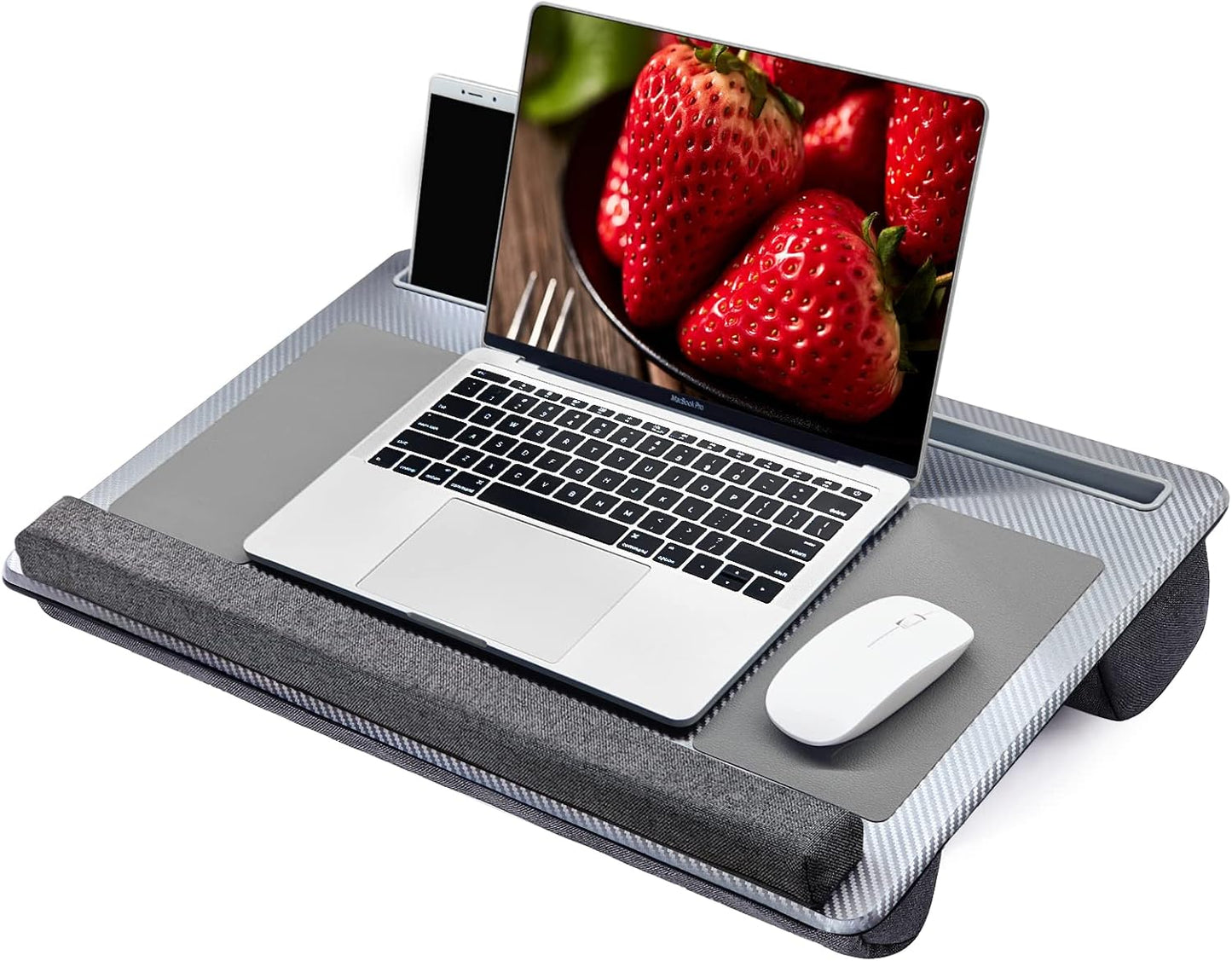 Extra Large Lap Laptop Desk - Full PU Material Mouse Pad Gaming Tray - Portable LapDesk with Phone Holder & Wrist Rest for Notebook, MacBook, Tablet, Bed, Sofa(Black, Fit Up 17.3-in Laptops)