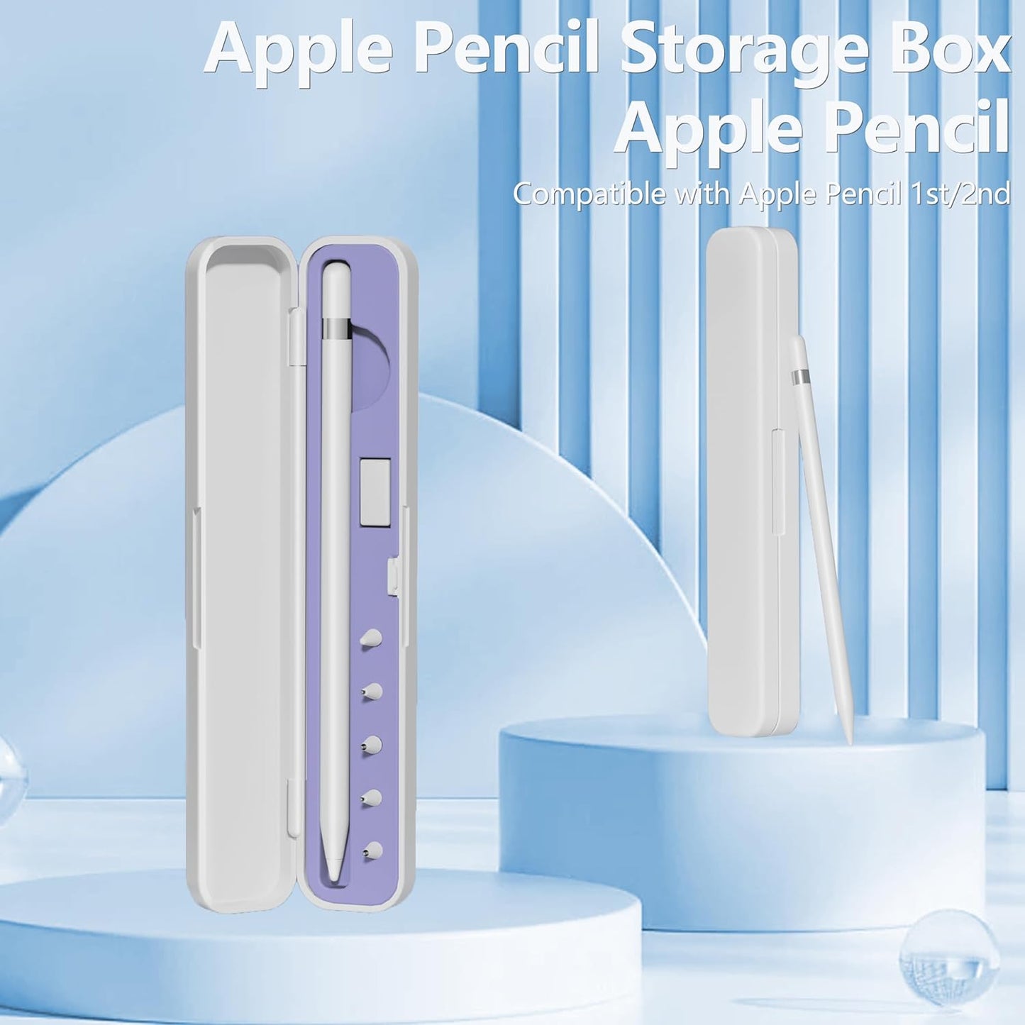 Inesore Pencil Case Compatible with Apple Pencil Pro/1st/2nd Gen/USB-C,Contain 5 Pack for Apple Pencil Tips Replacement Accessories (Purple Silicone Card Slot)