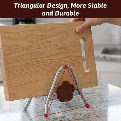 Cutting Board Rack - Stainless Steel Chopping Board Pot Lid Holder Stand with Flower Decor, Stable Triangle for Kitchen Countertop Pots Pan Plate Cutting Boards Cooking Mats Cookware