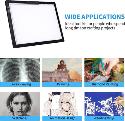 Rechargeable A4 Light Pad with Innovative Stand and Top Clip, Elice Wireless Bright Light Tracing Board Portable LED Artcraft Tracer Box for Artists, Drawing, Cricut Weeding Vinyl, Diamond Painting