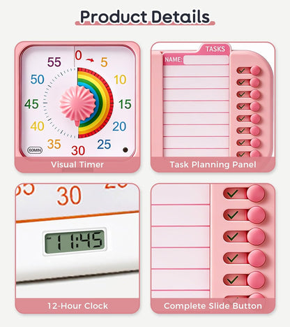 3-in-1 Visual ADHD Timer for Kids & Adults with Planning Board, Task Timer, Chore Chart & Visual Schedule Planner, Autism & ADHD Tools with Checklist for Homeschool Supplies, Home, School