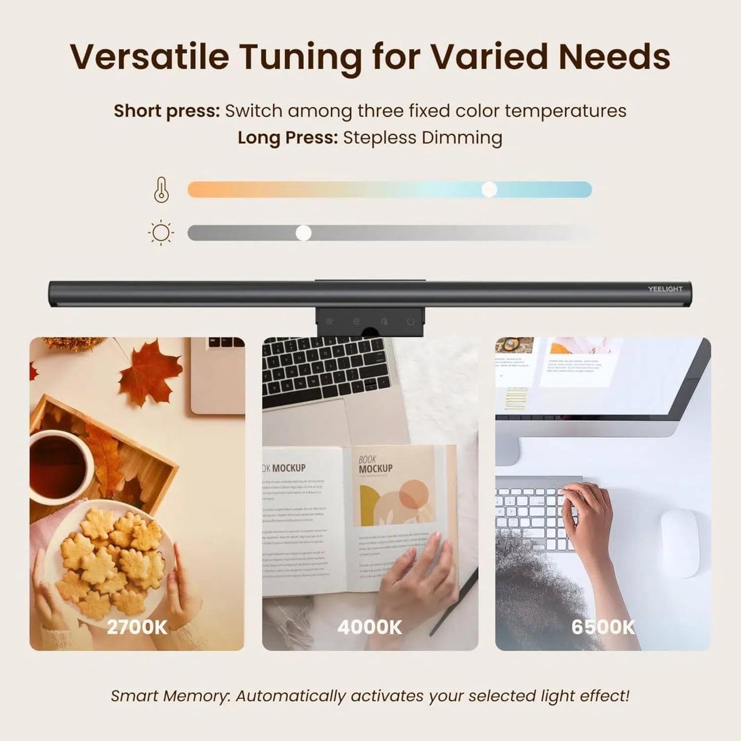 YEELIGHT Monitor Light Bar, Computer Monitor Lamp for Home Office Gaming, 250LM No Glare Eye-Care LED Screen Bar, Touch Control USB Reading Desk Lamp with Stepless Dimming for Flat & Curved Monitor