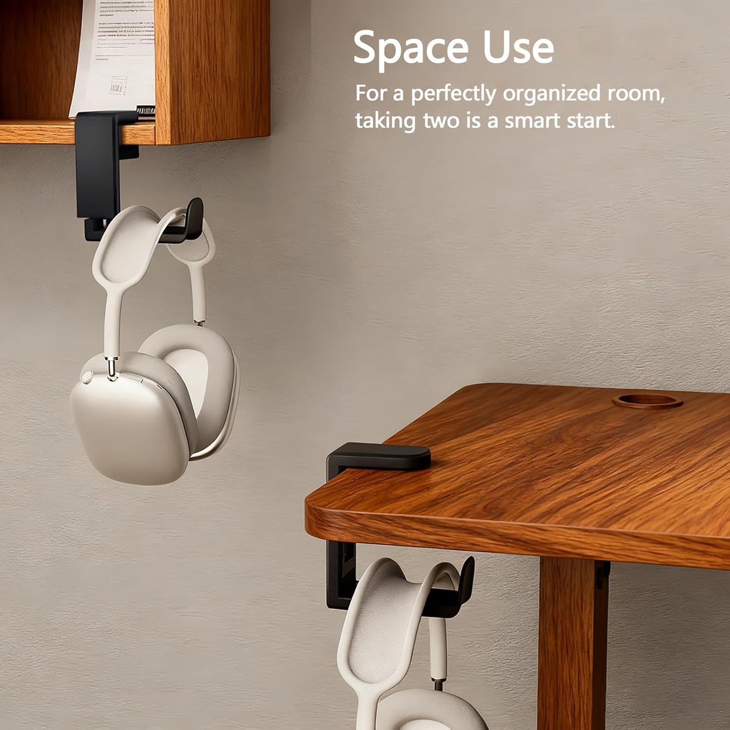 Universal Headphone Stand, Desk Mount Holder with 360 Degree Swivel, Gaming Headset Organizer, Clamp-on Under Desk Hanger with Cable Clip for Office, Home