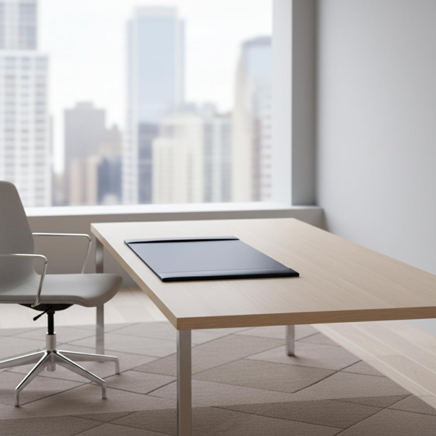 DACASSO Bonded Leather Desk Pad with Side Rails - Luxury Leather Desk Blotter for Writing (30 x 18, Navy Blue)