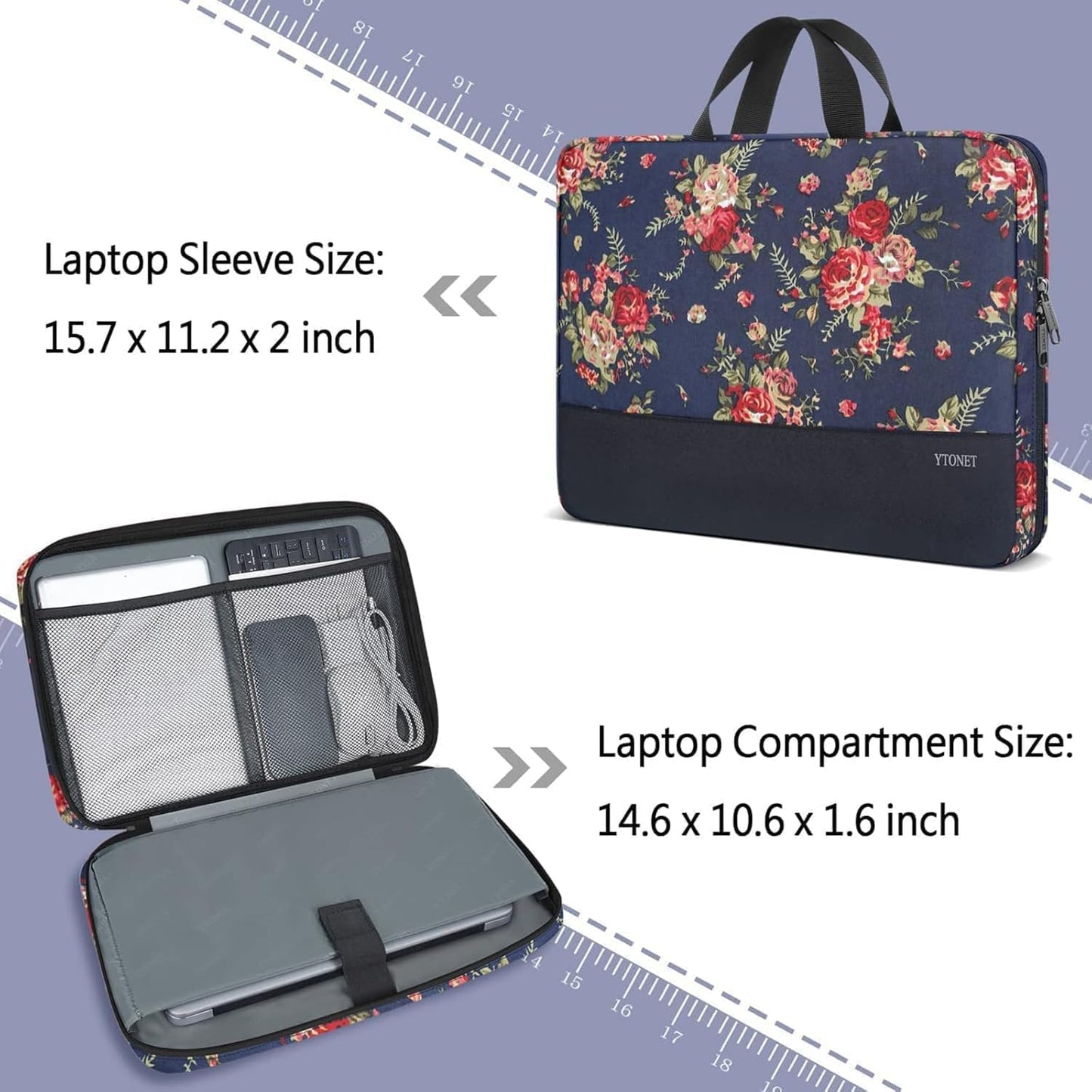 Ytonet Laptop Case, 15.6 inch TSA Laptop Sleeve Computer Bag Water Resistant Computer Case Carrying Cover Compatible for Lenovo, HP, Dell, Asus Notebook, Gifts for Men Women, Grey