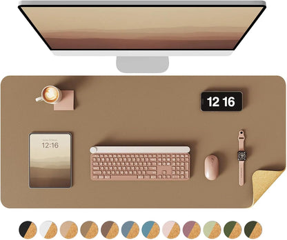 YSAGi Double-Sided Desk Pad, 31.5"x15.7"Leather Desk Mat, Eco Cork Desk Pad Protector,Large Mouse Pad,Waterproof Desk Blotter for Office/Home(Coffee)