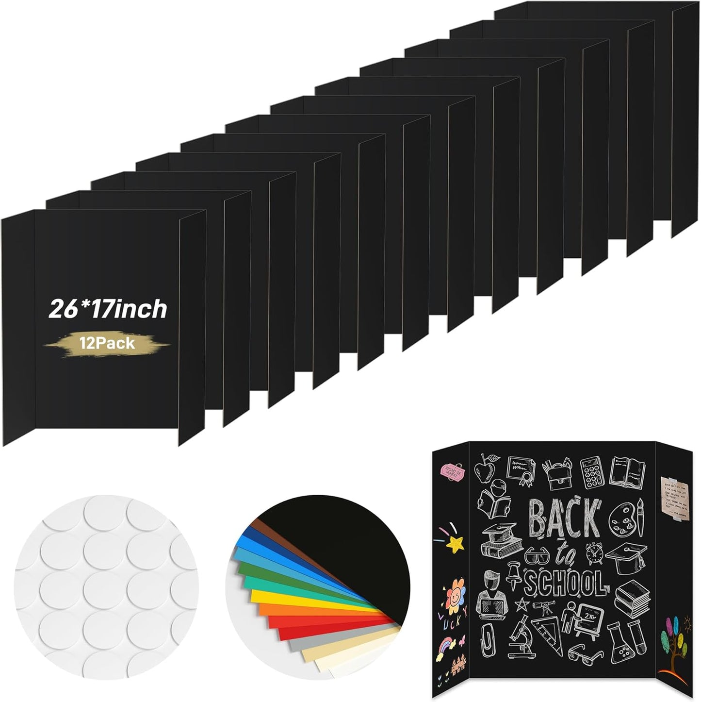 PSHVYM 4 Pcs Trifold Poster Board, 26 x 17 inches Poster Board with Double Sided Tapes and Cardboard, Corrugated Presentation/Display Board for School Project, Science Fair, Business