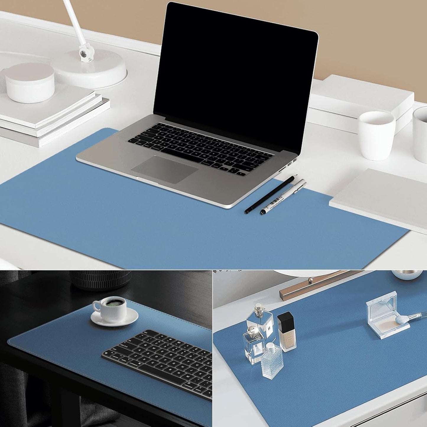 Double-Sided Desk Pad - 35.4" x 17.7" Leather Desk Mat, Eco-Friendly Cork Desk Protector, Waterproof Large Mouse Pad, Durable Desk Blotter for Office (Green)