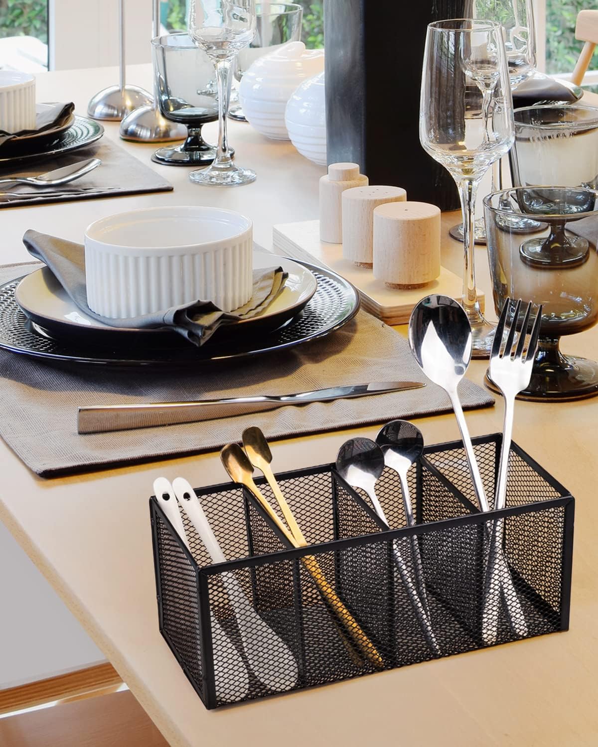 QYH Mesh Pen Cup Metal Pencil Holder for Desk 6 Packs Black Pen Organizer Office 3.54x3.93 Inch