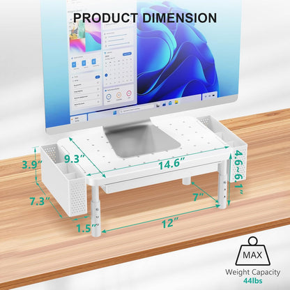 WALI Monitor Stand Riser with Drawer and 2 Pen Holders, Desk Organizers and Accessories for Computer, Printer, Laptop Stand for Home Office Supplies, (PTT004-B), 1 Pack, Black