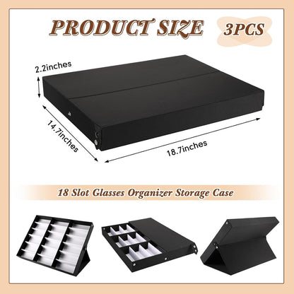 Soaoo 3 Pcs 18 Slot Sunglasses Organizer Storage Holder Eyeglasses Display Case Tray with Stand Fabric Lined Jewelry Storage Box
