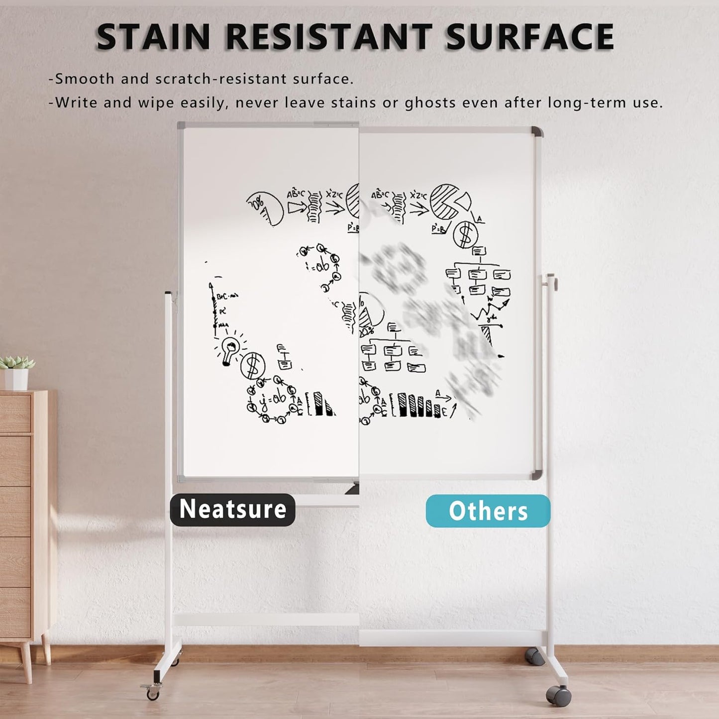Large Whiteboard Easel with Stand, 36" x 24" Portable Standing Magnetic Dry Erase White Board, 3' x 2' Tripod Height Adjustable Flip Chart Easel for Home Office Classroom School, Silver