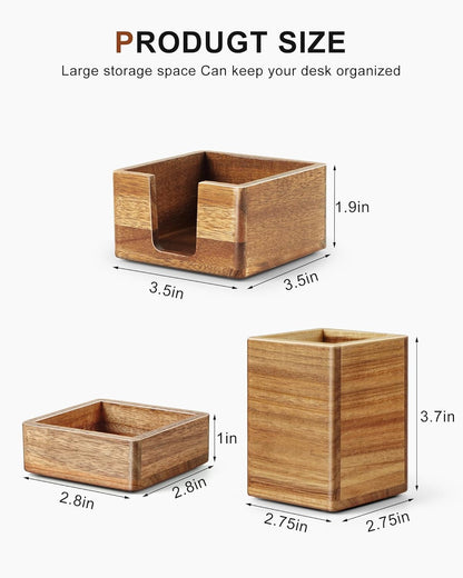 Acacia Wood Sticky Note Holder, Post It Note Dispenser for Office Desk, 3x3 Sticky Notes Organizer, Wooden Memo Pad Holder for Desk Home Accessories, No Pads Included (Sticky Note Holder)