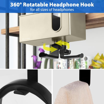 Rosyline 3-in-1 Desk Cup Holder & Clip-on Cup Holder, Clip on Desk Organizer – with Anti-Spill Function, Keeps Your Coffee, Headset, Phone & Pens Within Easy Reach, for Office Desk (Black)