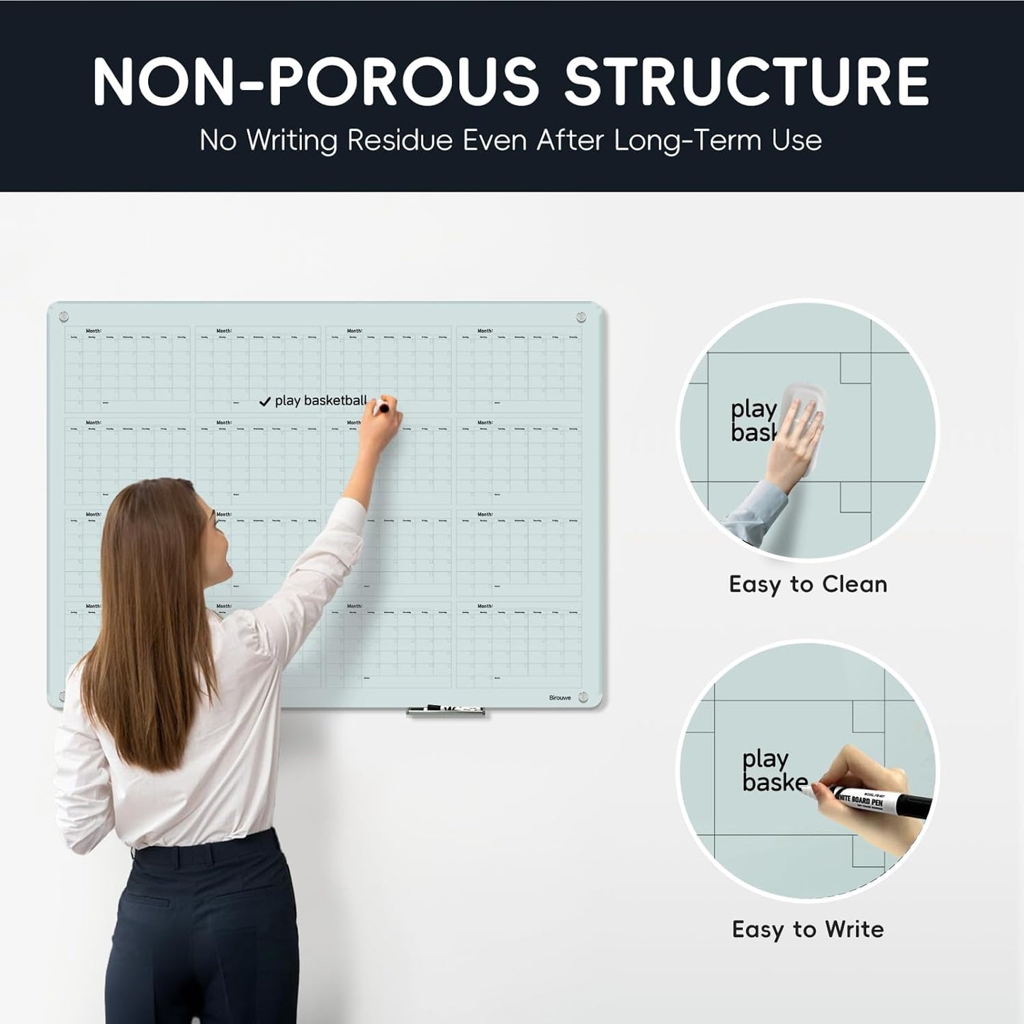 Magnetic Glass Whiteboard - Glass Dry Erase Board 48"x36" Large Frameless Board for Walls Office School and Home