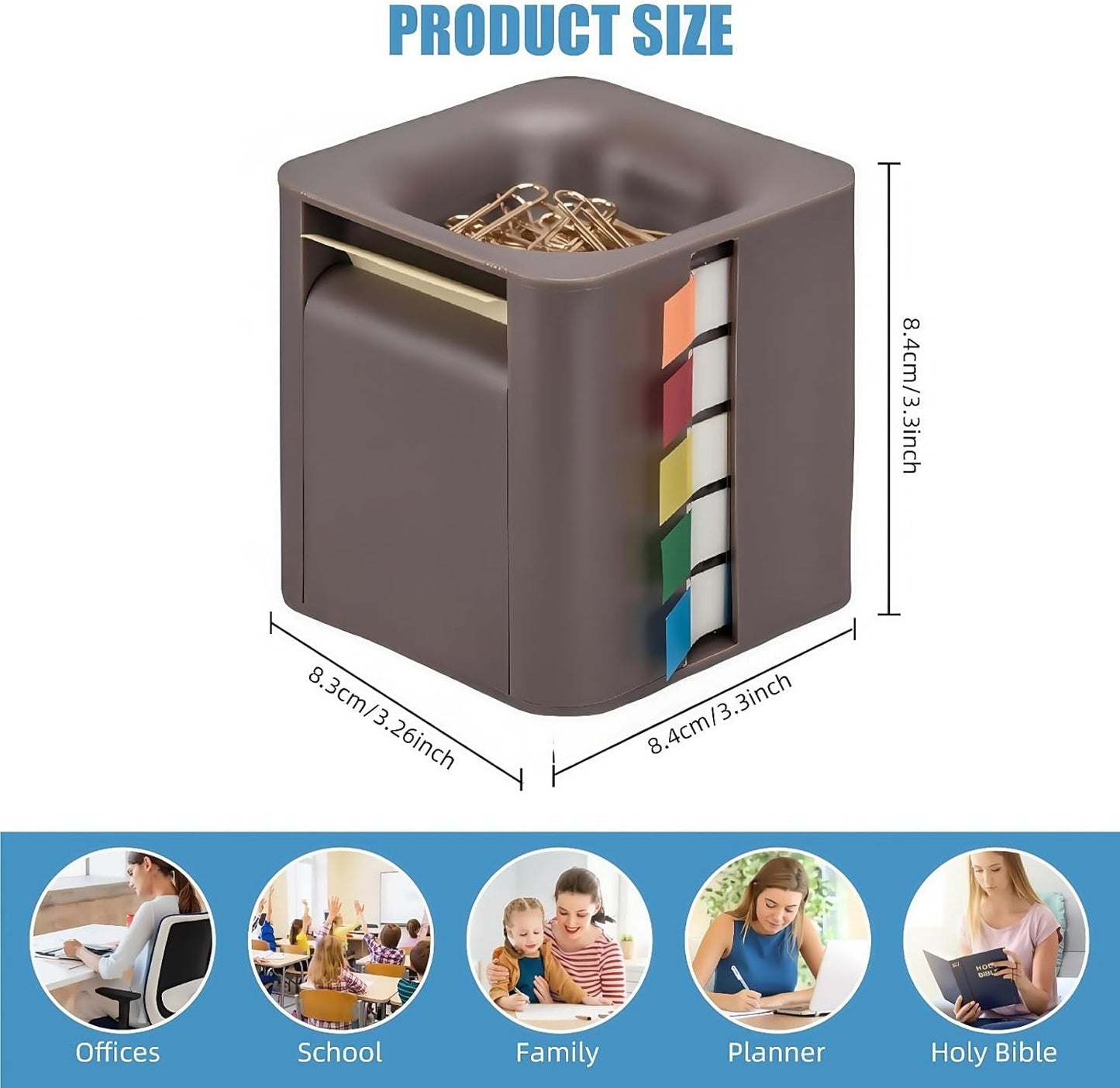 Sticky Note Holder and Dispenser with Magnetic Paper Clip Holder, 3x3 Pop-Up Note and Annotation Labels,Full Adhesive Note Roll Desktop Organizer.5-in-1 Multi-Function Standing Sticky Note Box(White)