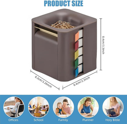 Sticky Note Holder and Dispenser with Magnetic Paper Clip Holder, 3x3 Pop-Up Note and Annotation Labels,Full Adhesive Note Roll Desktop Organizer.5-in-1 Multi-Function Standing Sticky Note Box(White)