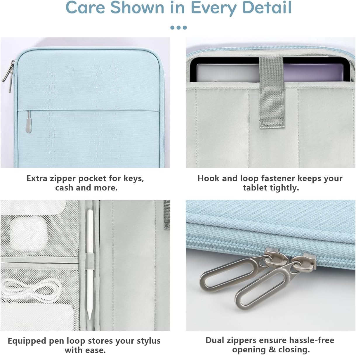 Dadanism 9-11 Inch Tablet Sleeve Padded Carrying Case for iPad (A16) 11th Gen 11", iPad 10th Gen 10.9", iPad Air M4/Pro M5 11", iPad Air 5/4, iPad 9/8/7th Gen, Galaxy Tab A11+ Plus 11", Blue