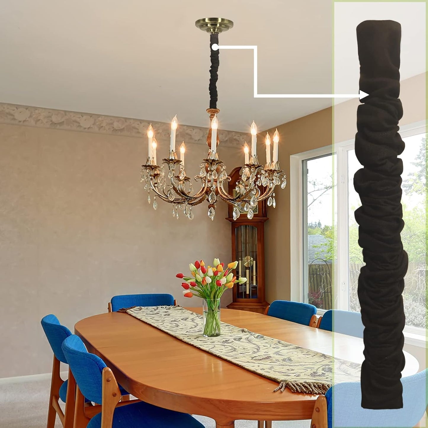 EIFHYT Fabric Cord Cover & Chandelier Chain Cover 2 Pack 6Feet Length for Chandelier Lighting Wires Natural Burlap Easy to Install (Brown)
