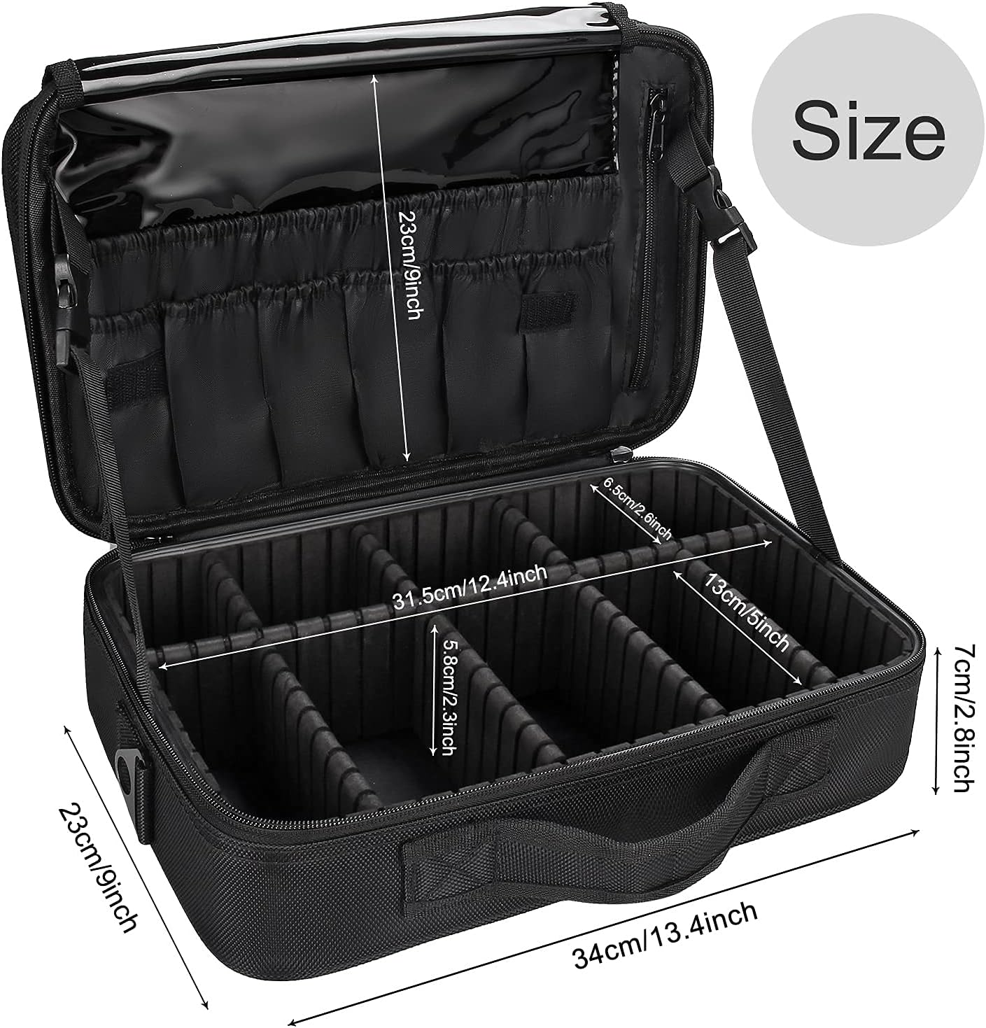Relavel Makeup Case Large Makeup Bag Professional Train Case 16.5 inches Travel Cosmetic Organizer Brush Holder Waterproof Makeup Artist Storage Box, 3 Layer Large Capacity, with Adjustable Strap