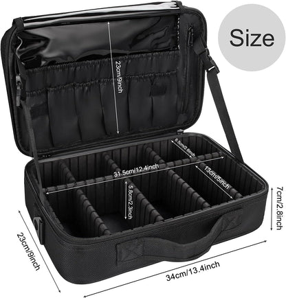 Relavel Makeup Case Large Makeup Bag Professional Train Case 16.5 inches Travel Cosmetic Organizer Brush Holder Waterproof Makeup Artist Storage Box, 3 Layer Large Capacity, with Adjustable Strap