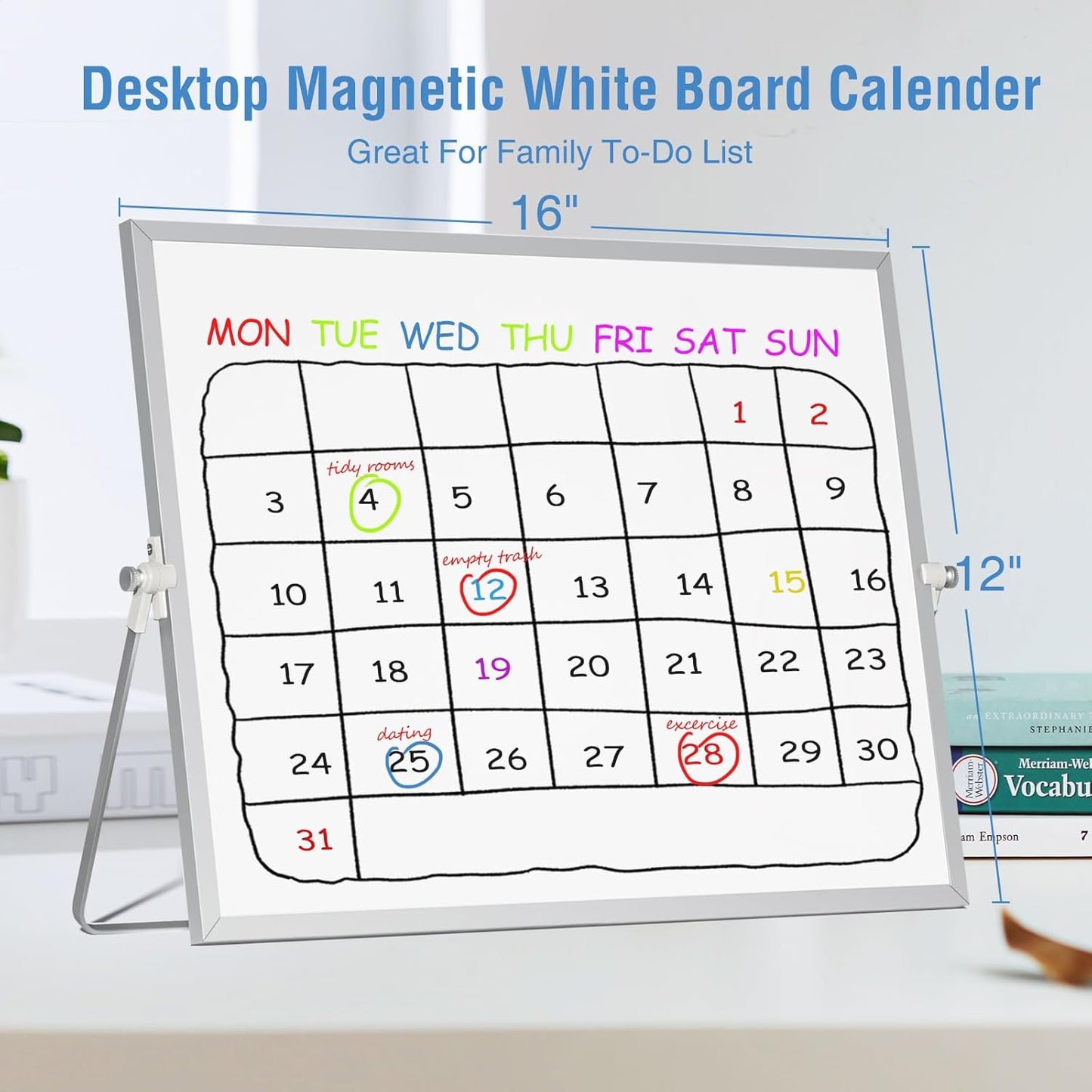 Magnetic Dry Erase White Board with Stand, 12'' x 16'' Desktop Weekly Schedule Board, 10 Markers, 4 Magnets, 1 Eraser, Double-Sided White Board Easel for Drawing School to Do List