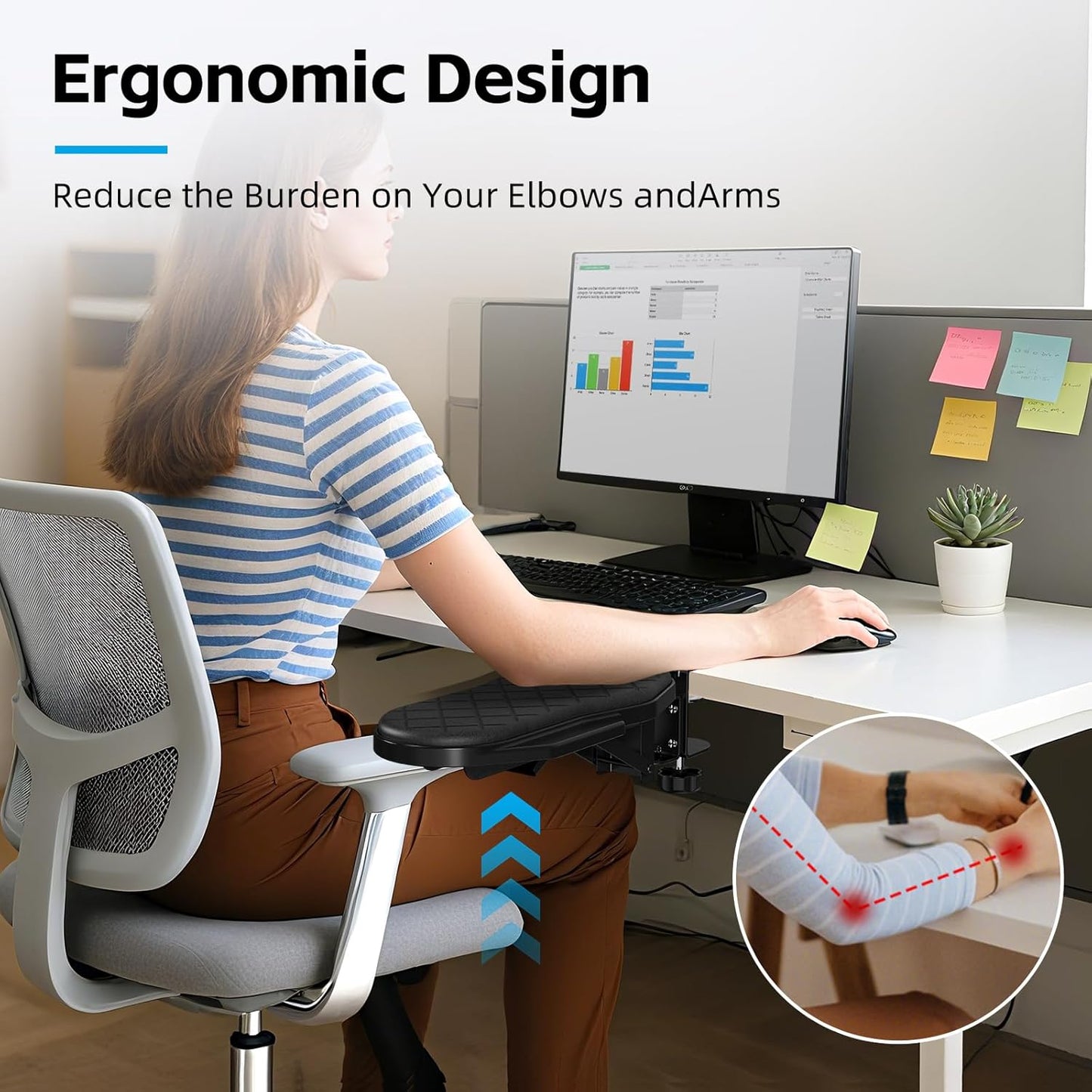 CABTE Ergonomics Desk Extender Tray, Table Mount Arm Wrist Rest Shelf, 180° Swivel Elbow Arm Support, Computer Desk Extender Tray for Home and Office (Black - Rotating)