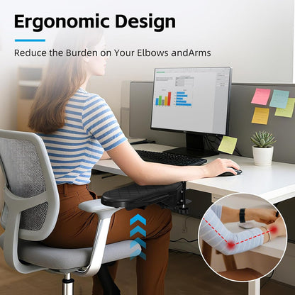 CABTE Ergonomics Desk Extender Tray, Table Mount Arm Wrist Rest Shelf, 180° Swivel Elbow Arm Support, Computer Desk Extender Tray for Home and Office (Black - Rotating)