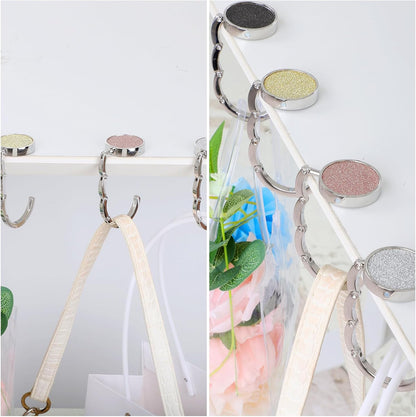 4 Pcs Foldable Purse Hook for Table Folding Women's Handbag Hangers Hooks for Desk Bling Rhinestone Table Bag Holder Portable Bag Holder for Women Bags (Black,White,Gold,Champagne)