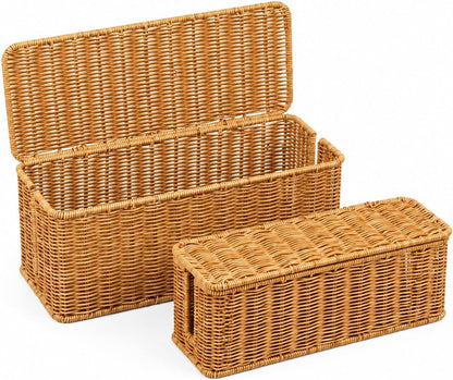 Cable Management Box, Handmade Rattan Cable Organizer with 2 Open Slots, Cord Hider for Power Strip, Router & USB Hub, Registered U.S. Design Patent (D1,112,102), 13" x 5.1" x 5.1", Natural