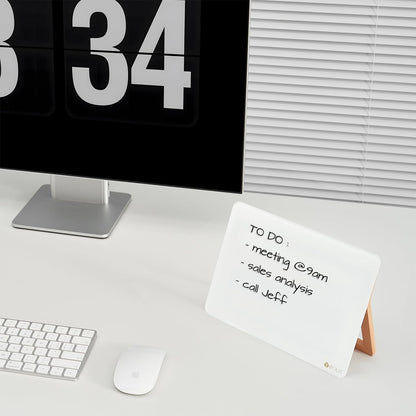 YEOUX Glass Desk Whiteboard with Reversible Wood Stand, Desktop Small White Board, Reusable Mini Dry Erase Board 6.7"x9.5" for Office, Home, School, Marker&Eraser Included
