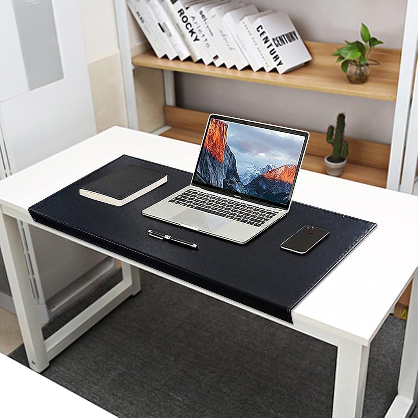 AKOZLIN 35.4"x 18.9" Soft PU Leather Surface Office Desk Mouse Mat Anti-Push Pad with Full Grip Fixation Lip Table Blotter Edge-Locked Protector