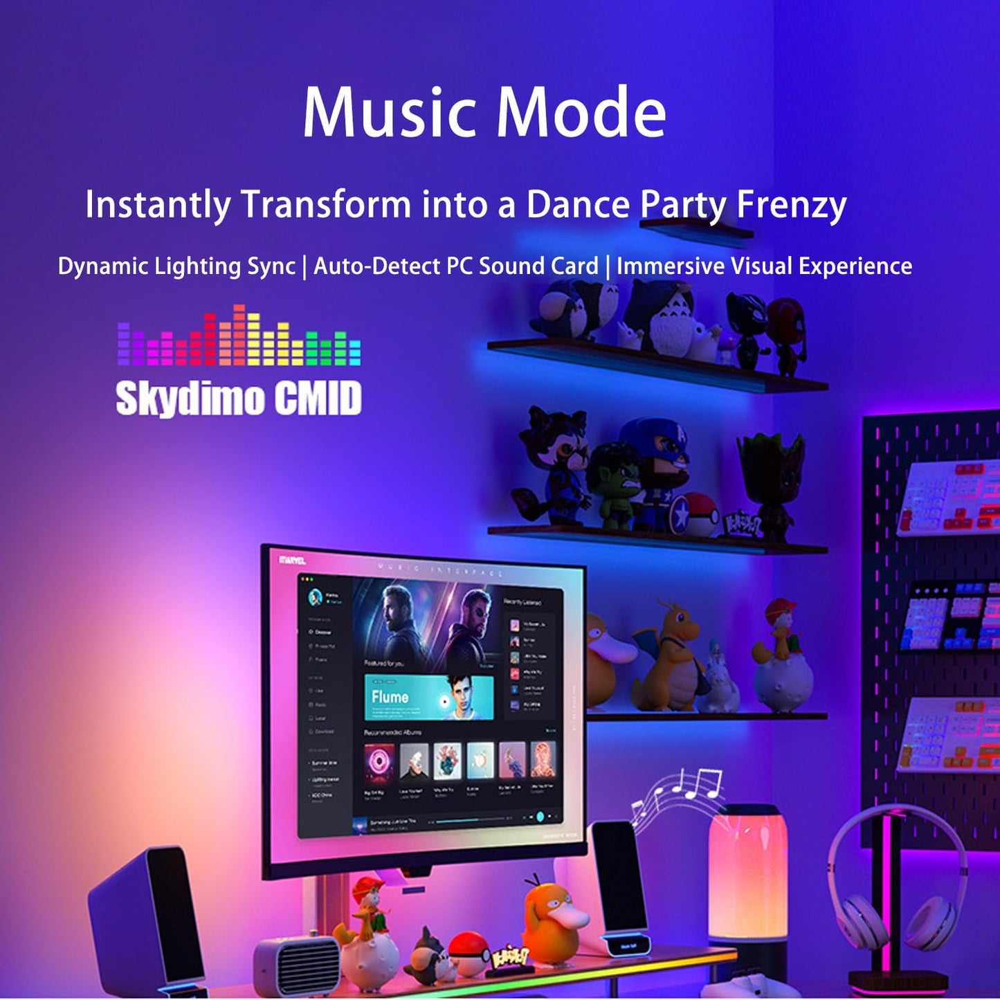 RGB Monitor Backlight with Screen Sync for 32 Inch Screens, Dual USB Powered LED Ambient Lighting Kit, Music Rhythm & Dynamic Modes, Immersive Bias Lighting for Home Office Gaming (4 Sides - 32 inch)