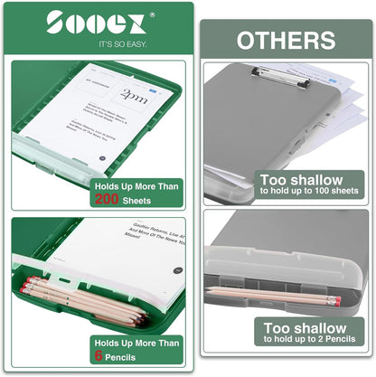 Sooez Clipboard with Storage, Clip Board 8.5 x 11 with Pen Holder, Plastic Organization Case Box for Letter Legal A4 Size Paper, Low Profile Clip, Nurses Teachers Must Haves, School & Office Supplies