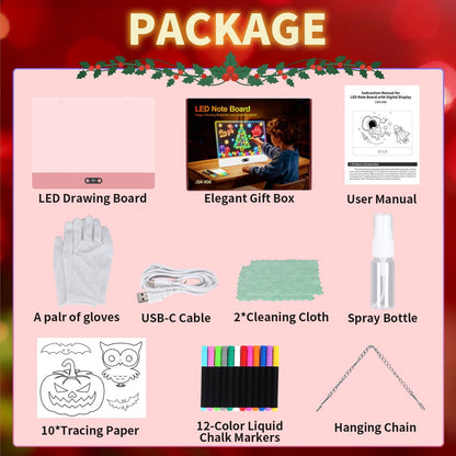 Rechargeable LED Drawing Board for Kids, 16" Light Up Acrylic Dry Erase Led Note Board with Stand, 11 Light Effects Drawing Tablet, Birthday Holiday Toy Gifts for Kids, 12 Markers (White)