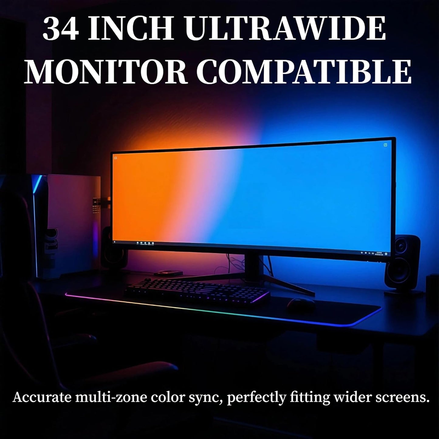 RGB Monitor Backlight with Screen Sync for 32 Inch Screens, Dual USB Powered LED Ambient Lighting Kit, Music Rhythm & Dynamic Modes, Immersive Bias Lighting for Home Office Gaming (4 Sides - 32 inch)