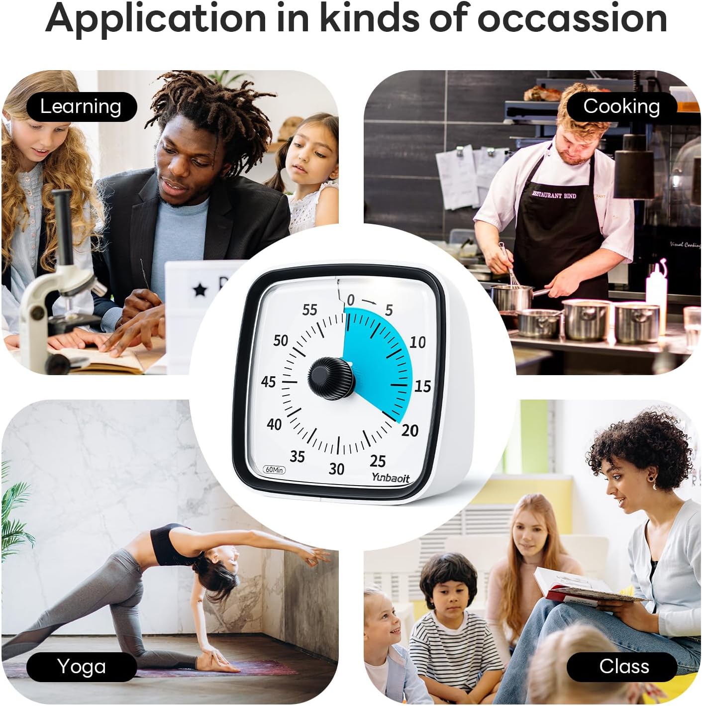 Yunbaoit Visual Timer with Night Light, 60-Minute Countdown Timer for Kids and Adults, Silent Classroom Timer, Time Management Tool for Home, School, or Work (Light Blue)