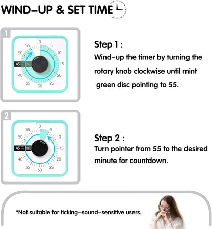 Visual Timer 7.5 inch; 60 Minute 1 Hour Countdown Timer for Kids Classroom Teaching Tool Home Office Meeting, Mechanical Countdown Clock for Exam Time Management Magnetic, Sky Blue with Colorful Disc