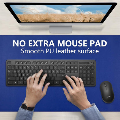 Dual-Sided Desk Pad, Large Mouse Pad - Natural Cork & PU Leather Non-Slip Waterproof Desk Mats for Office and Home (Blue, 31.5" x 15.7")