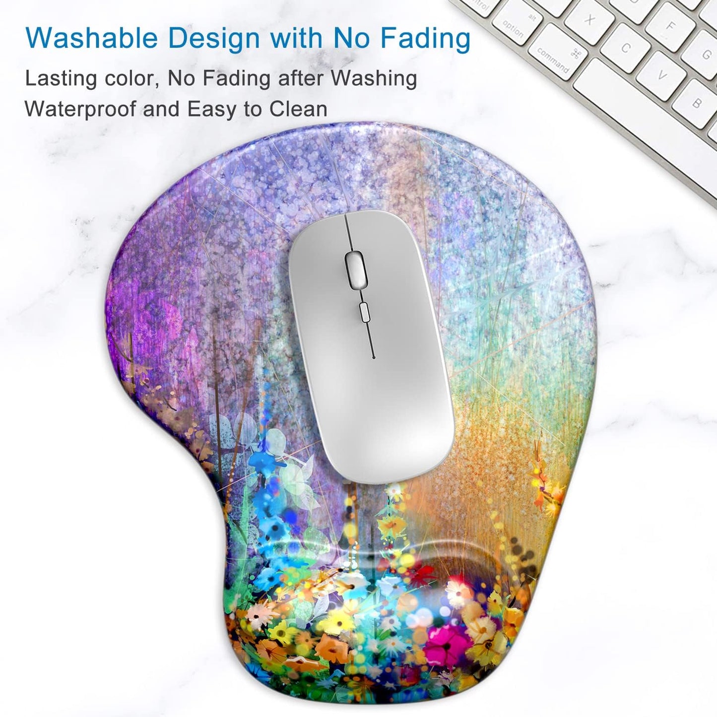 ITNRSIIET Ergonomic Mouse Pad with Gel Wrist Support Wrist Rest Smooth Surface Non-Slip PU Base Comfortable Office Supplies Pain Relief, 9.5 x 8 inches, Beach